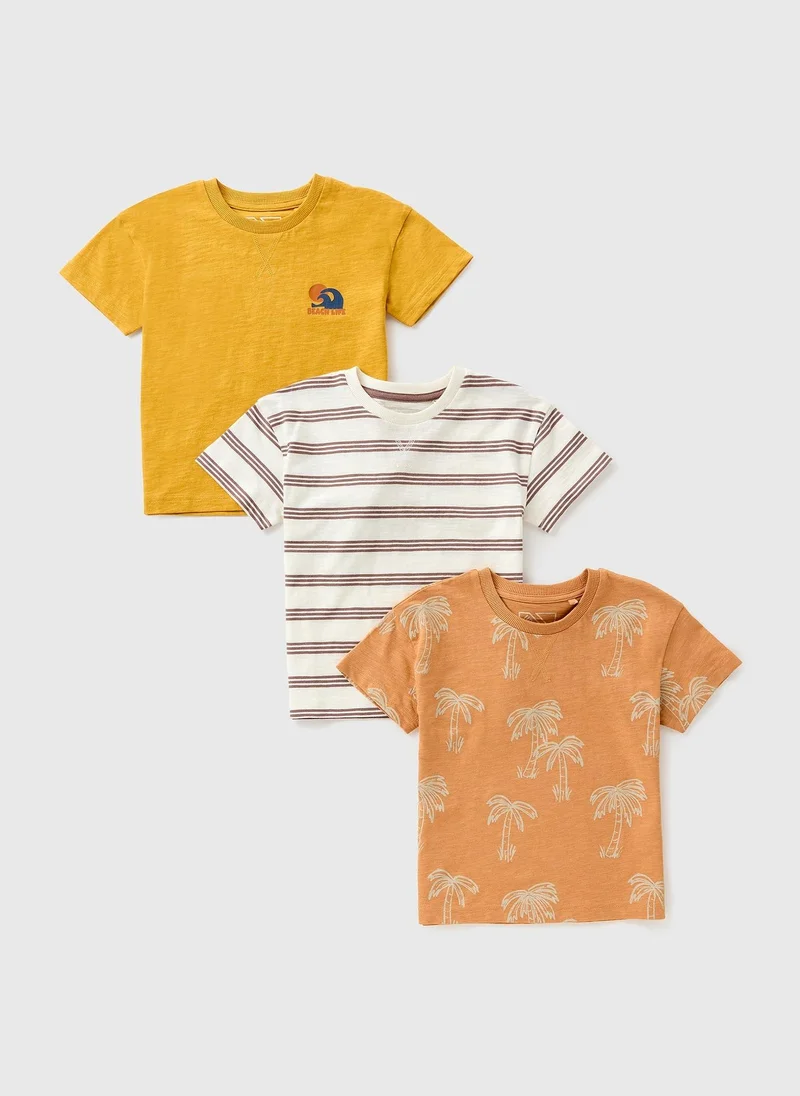 Matalan 3 Pack Boys Yellow Palm Print T-Shirt