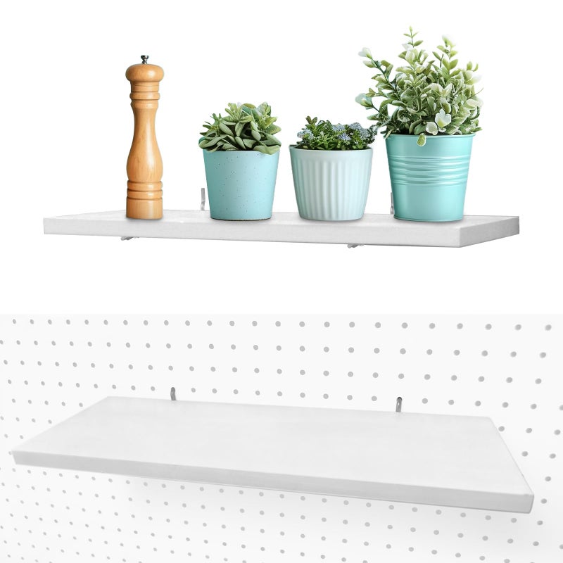 WOWKIT Pegboard Shelves, White 16" x 6" Large Peg Board Racks 2Pack Wall Organizer Shelf, 1/4 inch Heavy Duty Metal Brackets Fit All Pegboards, Wood Slats, Craft Garage Workbench Office Shelving Accessories - Image 1