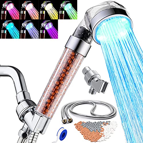 SEANADO LED Shower Head Handheld with Hose,Replacement Filter and Shower Bracket，Rainfall 7 Colors Changing High Pressure Spray Filter Showerheads Waterproof Lights for Hard Water - Image 1