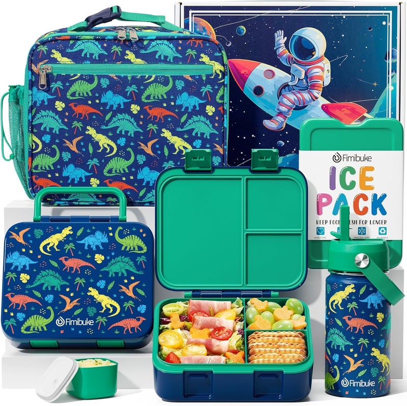 Fimibuke Bento Lunch Box for Kids - Toddler Snack Bento Box Container with 3 Compartments, Stainless Steel Water Bottle, Insulated Lunch Bag, Ice Pack Set for Ages 3-12 Girl Boy Daycare Back to School - Image 1