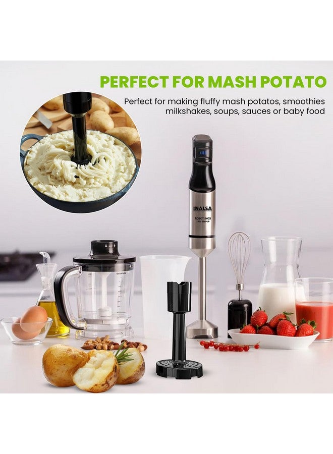 INALSA Hand Blender 1500 W|Silent DC Copper Motor|European Stepless Variable Speed Design| X.Large 1L Chopper|Unique Potato Masher| Detachable| Stainless Steel-Robot INOX 1500 StepUp - Image 2