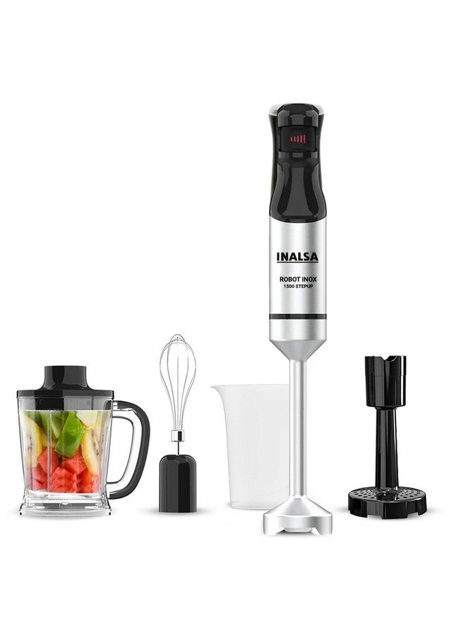 INALSA Hand Blender 1500 W|Silent DC Copper Motor|European Stepless Variable Speed Design| X.Large 1L Chopper|Unique Potato Masher| Detachable| Stainless Steel-Robot INOX 1500 StepUp - Image 1
