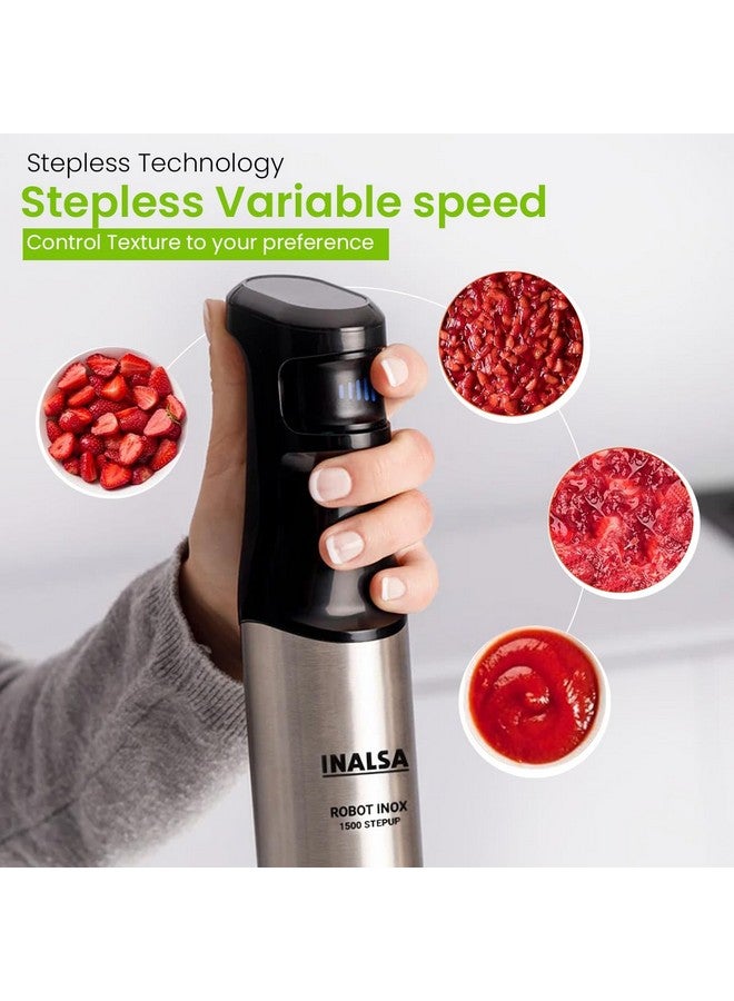 INALSA Hand Blender 1500 W|Silent DC Copper Motor|European Stepless Variable Speed Design| X.Large 1L Chopper|Unique Potato Masher| Detachable| Stainless Steel-Robot INOX 1500 StepUp - Image 5