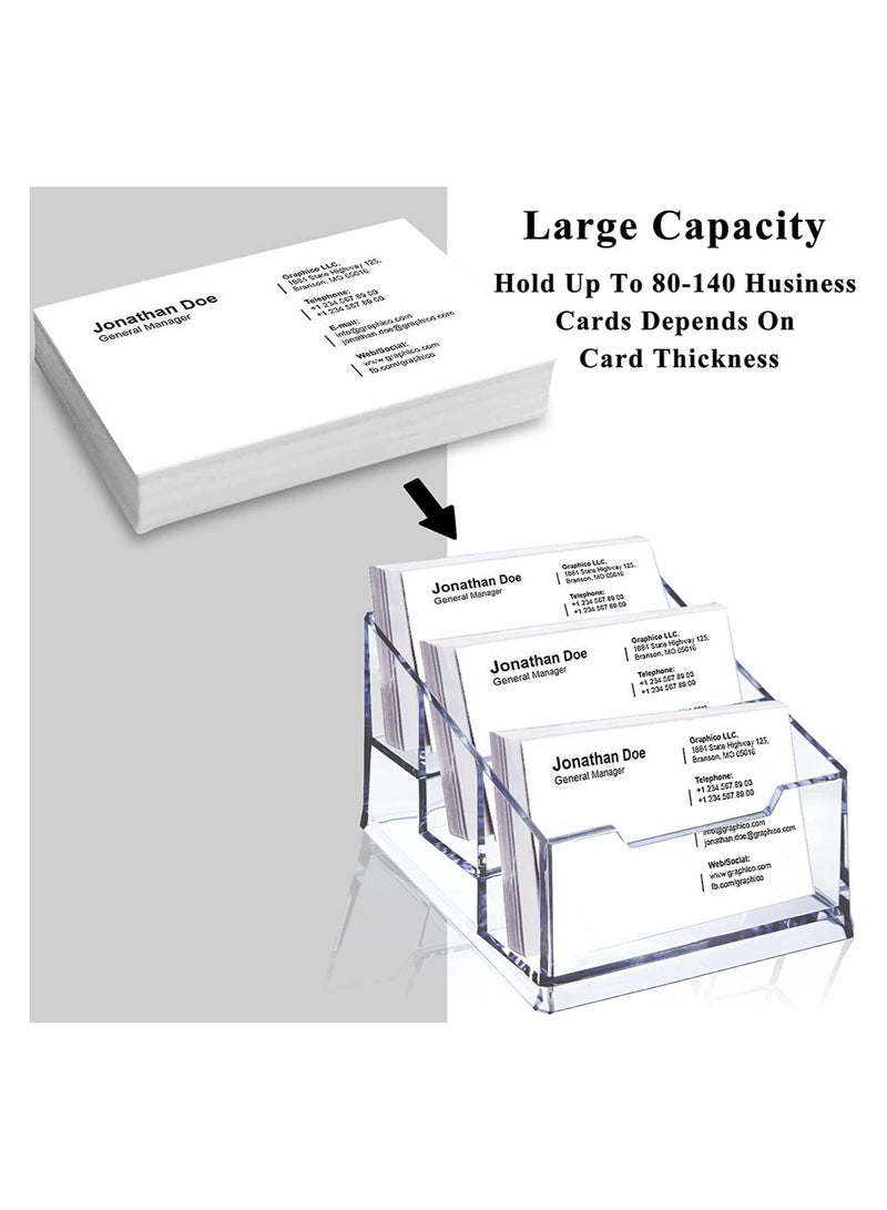 Y&D 3 Pack Clear Acrylic Business Card Holder, Tier Premium Holder Stand for Desk Fits 150 Cards  - Image 3