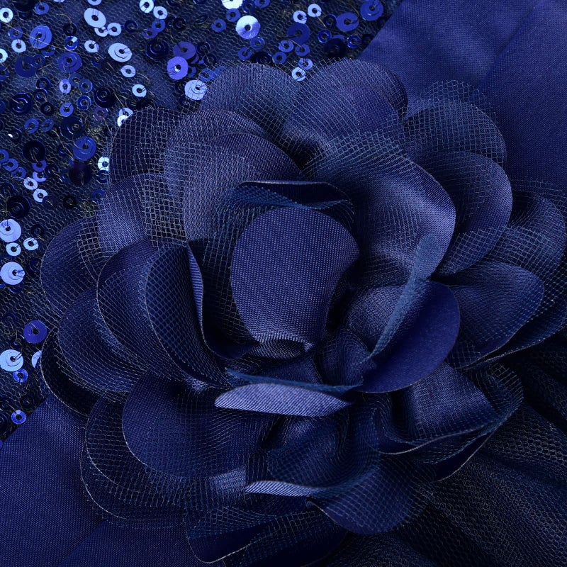 Uhnice Sequin Sleeveless Tulle Mesh Flower Girl Party Dress (6, Navy Blue) - Image 5