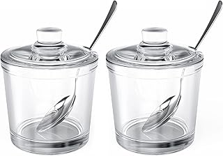 ZEAYEA ZEAYEA Set of 2 Clear Glass Sugar Bowl, 6 Ounce Seasoning Box Condiment Pots with Spoon and Lid, Sugar Spice Salt  - Image 1