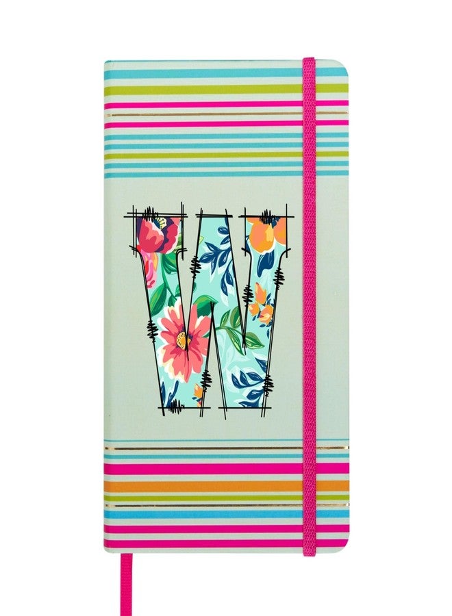 DOODLE Initial W Stripes Theme Premium Hard Bound B6 Notebook Diary|192 Ruled Pages(144 ruled + 48 blank)|4.75 * 7 Inches, 80 GSM Paper, Coloured Elastic Band, Coloured Ribbon - Image 1