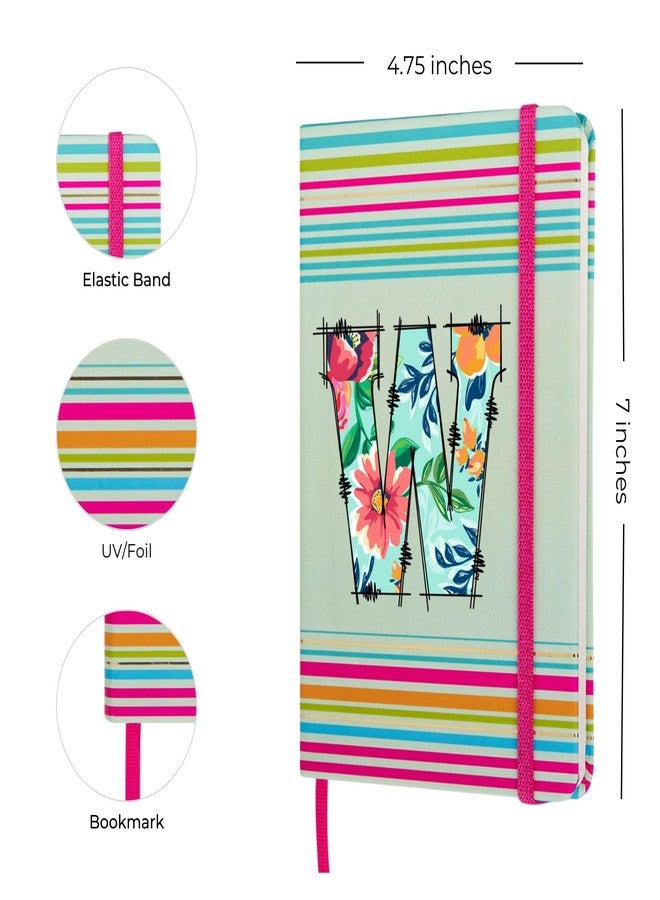 DOODLE Initial W Stripes Theme Premium Hard Bound B6 Notebook Diary|192 Ruled Pages(144 ruled + 48 blank)|4.75 * 7 Inches, 80 GSM Paper, Coloured Elastic Band, Coloured Ribbon - Image 3