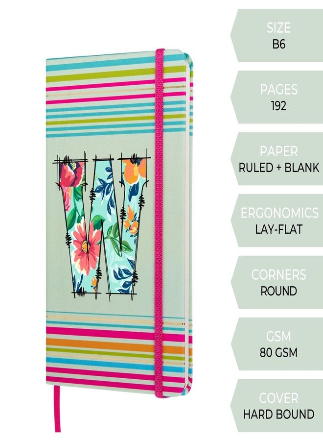 DOODLE Initial W Stripes Theme Premium Hard Bound B6 Notebook Diary|192 Ruled Pages(144 ruled + 48 blank)|4.75 * 7 Inches, 80 GSM Paper, Coloured Elastic Band, Coloured Ribbon - Image 4