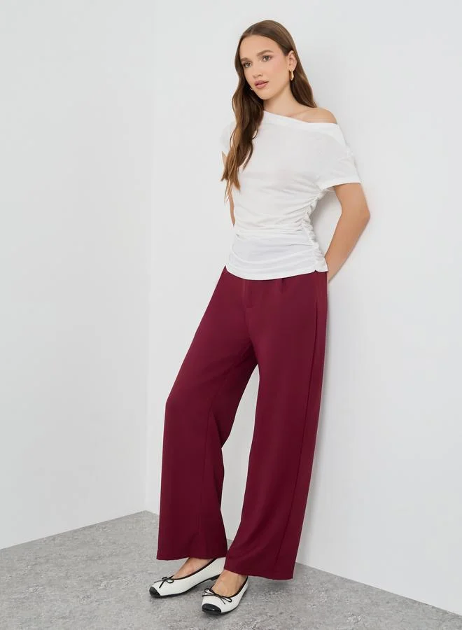 تايك تو Take Two Solid Off Shoulder T-Shirt with Gathered Detail
