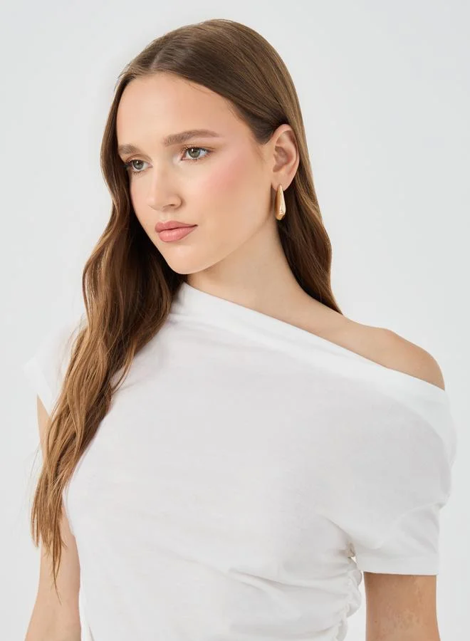 Take Two Take Two Solid Off Shoulder T-Shirt with Gathered Detail