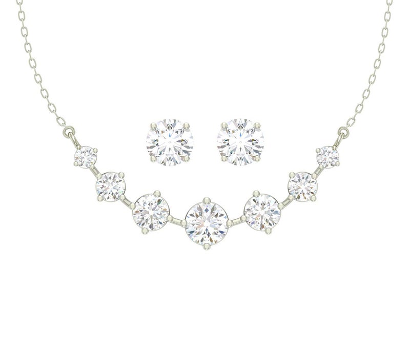 Clara Sterling-silver and Cubic Zirconia Earrings Necklace Set for Girls & Women (White) - Image 1