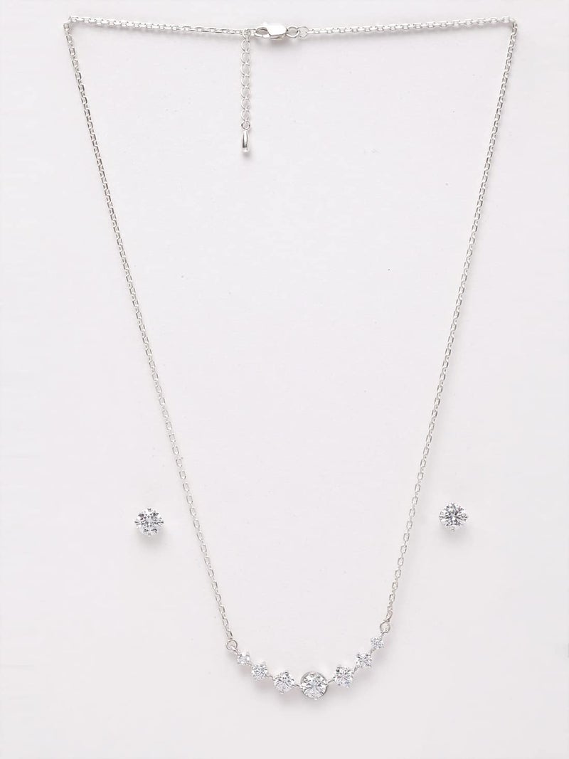Clara Sterling-silver and Cubic Zirconia Earrings Necklace Set for Girls & Women (White) - Image 3
