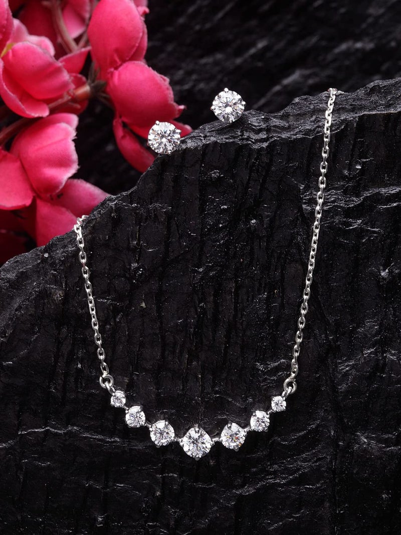 Clara Sterling-silver and Cubic Zirconia Earrings Necklace Set for Girls & Women (White) - Image 2