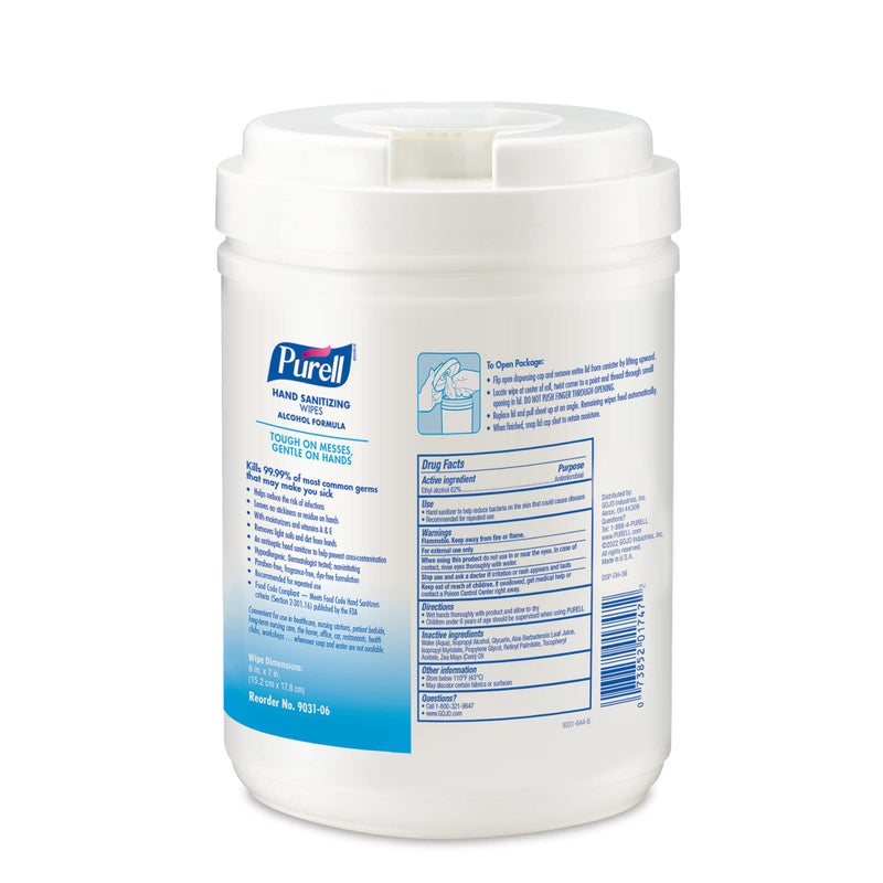 PURELL Hand Sanitizing Wipes Alcohol Formula, Fragrance Free, 175 Count Hand Sanitizing Wipes Canisters (Pack of 6) - 9031-06,White - Image 2