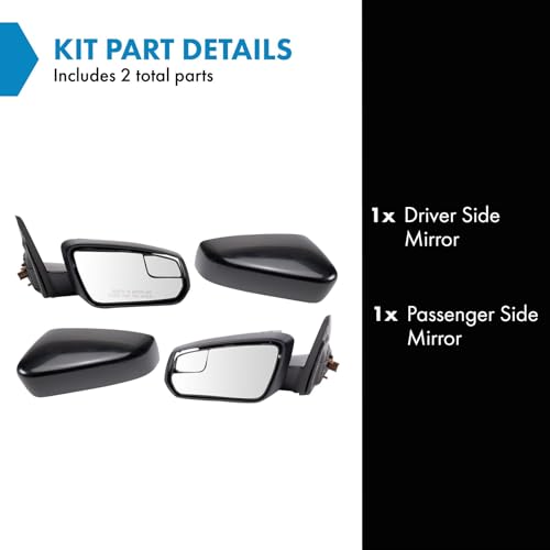 TRQ Driver & Passenger Side Power Mirror Set with Spotter Glass Smooth Black Compatible with 2011-2012 Ford Mustang FO1320720 FO1321720 - Image 2