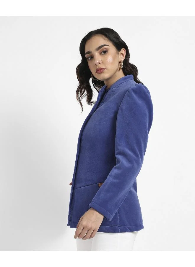 Pinacolada  Women's Indigo Blue Single-Breasted Blazer With Power Shoulders for Women | Best Price UAE