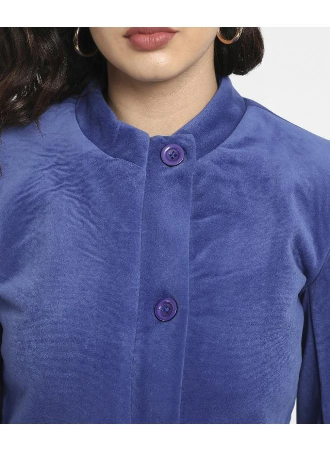 Pinacolada  Women's Indigo Blue Single-Breasted Blazer With Power Shoulders for Women | Best Price UAE
