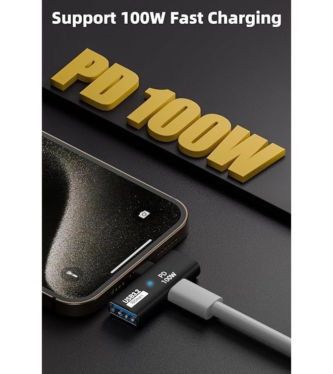 Wefly محول Wefly 2 في 1 USB C إلى USB 3.2 مع منفذ شحن 100 واط، محول Thunderbolt 4/3 OTG لجهاز Rog Ally، Steam Deck، Quest 2، سلسلة iPhone 15، i/Pad، Mac/Book والمزيد من أجهزة Type C - أسود - Image 3