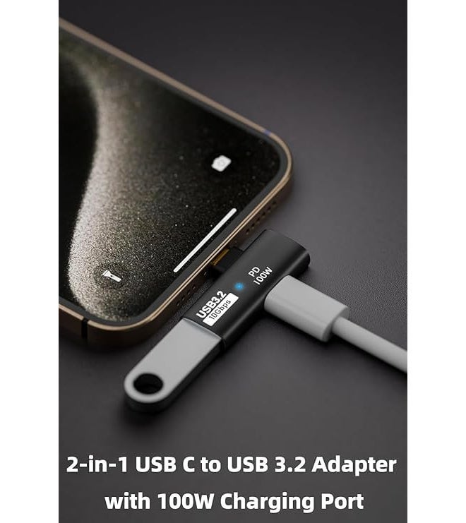 Wefly محول Wefly 2 في 1 USB C إلى USB 3.2 مع منفذ شحن 100 واط، محول Thunderbolt 4/3 OTG لجهاز Rog Ally، Steam Deck، Quest 2، سلسلة iPhone 15، i/Pad، Mac/Book والمزيد من أجهزة Type C - أسود - Image 2