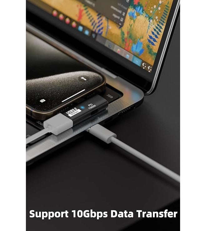 Wefly محول Wefly 2 في 1 USB C إلى USB 3.2 مع منفذ شحن 100 واط، محول Thunderbolt 4/3 OTG لجهاز Rog Ally، Steam Deck، Quest 2، سلسلة iPhone 15، i/Pad، Mac/Book والمزيد من أجهزة Type C - أسود - Image 4