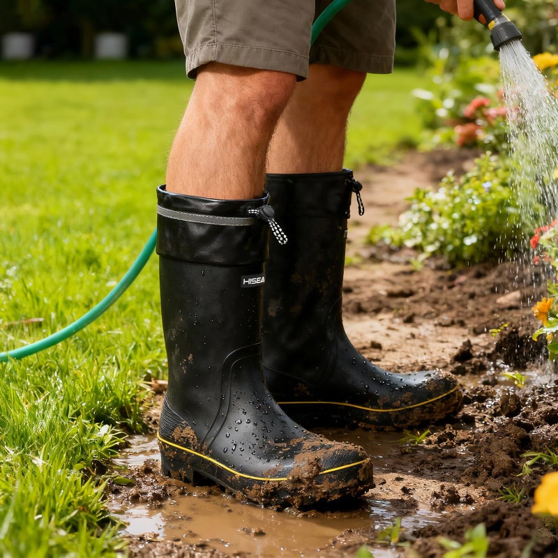 HISEA Men's Rubber Rain Boots Waterproof Durable Non Slip Mid Calf Boots for Garden Fishing Outdoor with Adjustable Closure - Image 3