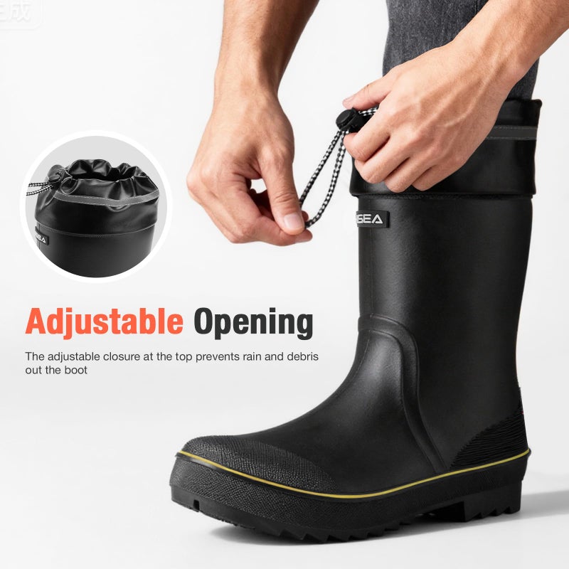 HISEA Men's Rubber Rain Boots Waterproof Durable Non Slip Mid Calf Boots for Garden Fishing Outdoor with Adjustable Closure - Image 5