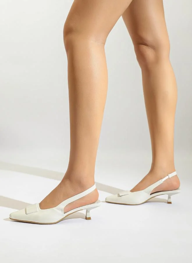 Sneak-a-Peek Pointed Toe Slingback Kitten Heel Pumps by Styli
