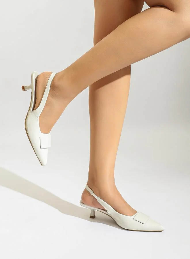 Sneak-a-Peek Pointed Toe Slingback Kitten Heel Pumps by Styli