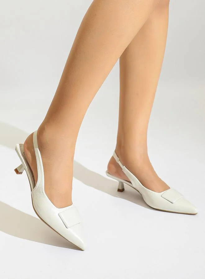 Sneak-a-Peek Pointed Toe Slingback Kitten Heel Pumps by Styli