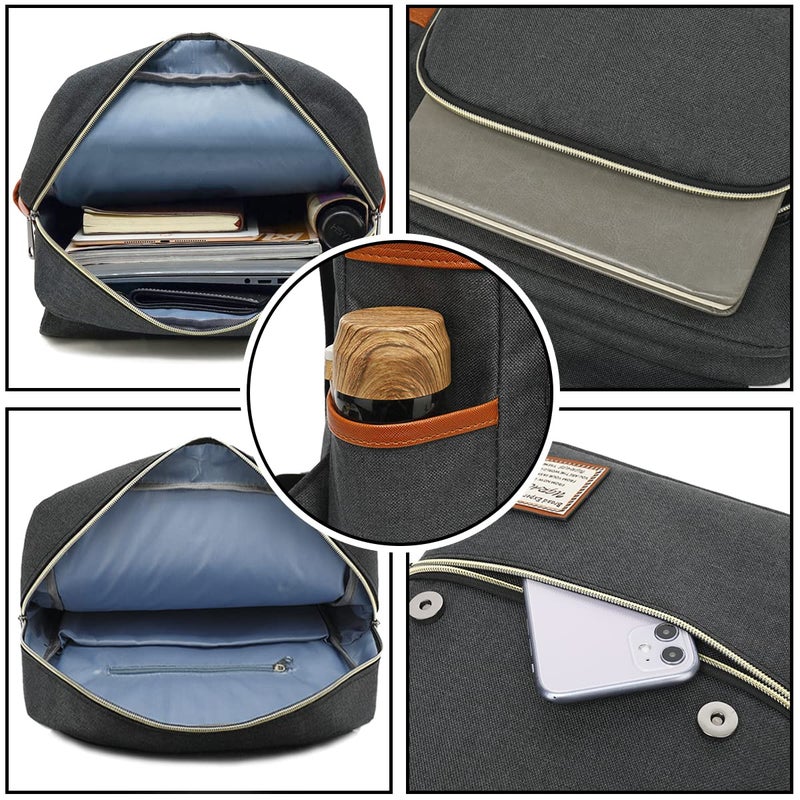 UGRACE حقيبة ظهر قديمة من UGRACE مع منفذ شحن USB، حقيبة سفر أنيقة مقاومة للماء، حقيبة يومية غير رسمية للكلية للرجال والنساء، تناسب حتى لابتوب بحجم 15.6 إنش باللون الأسود - Image 3
