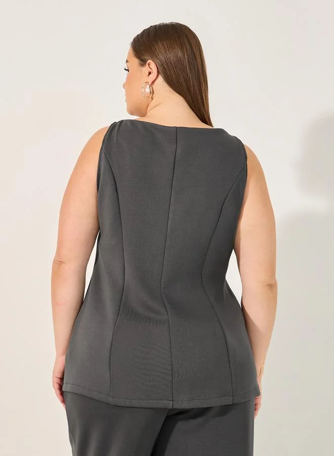 Styli Solid Sleeveless Button-Up Top