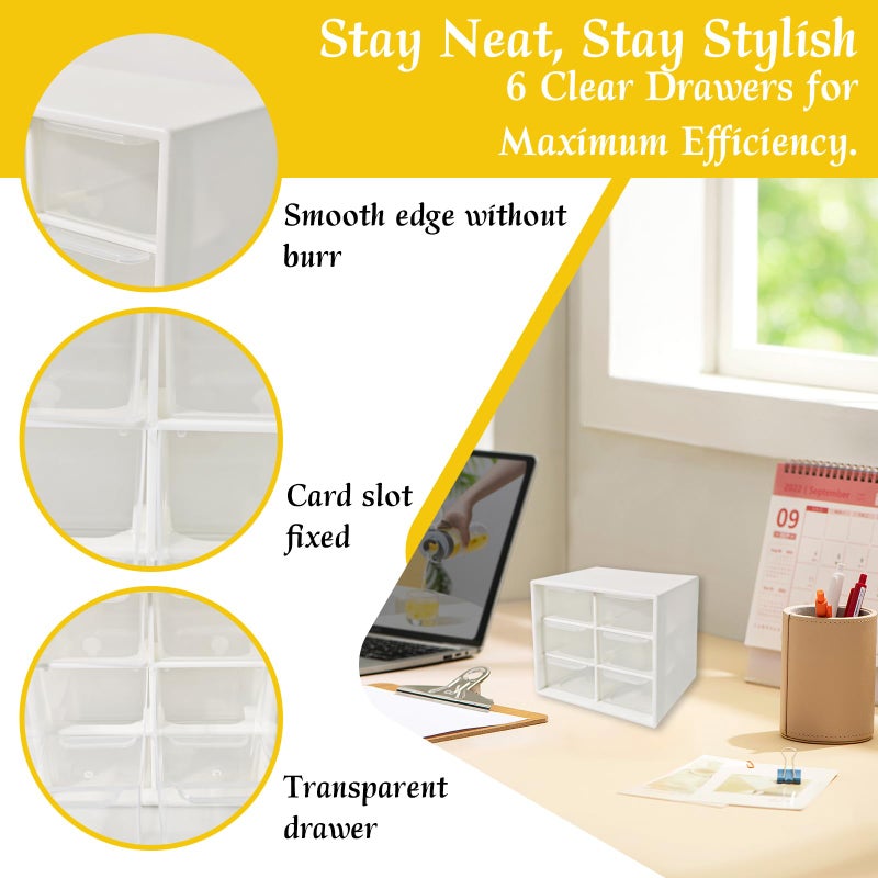 Nirvany Small Drawer Organizer for Desk, 4.7" x 4.7" x 3.8" Small Desktop Organizer with 6 Drawers, Plastic Storage Box for Office, Classroom, Craft and Home Organization - Image 3