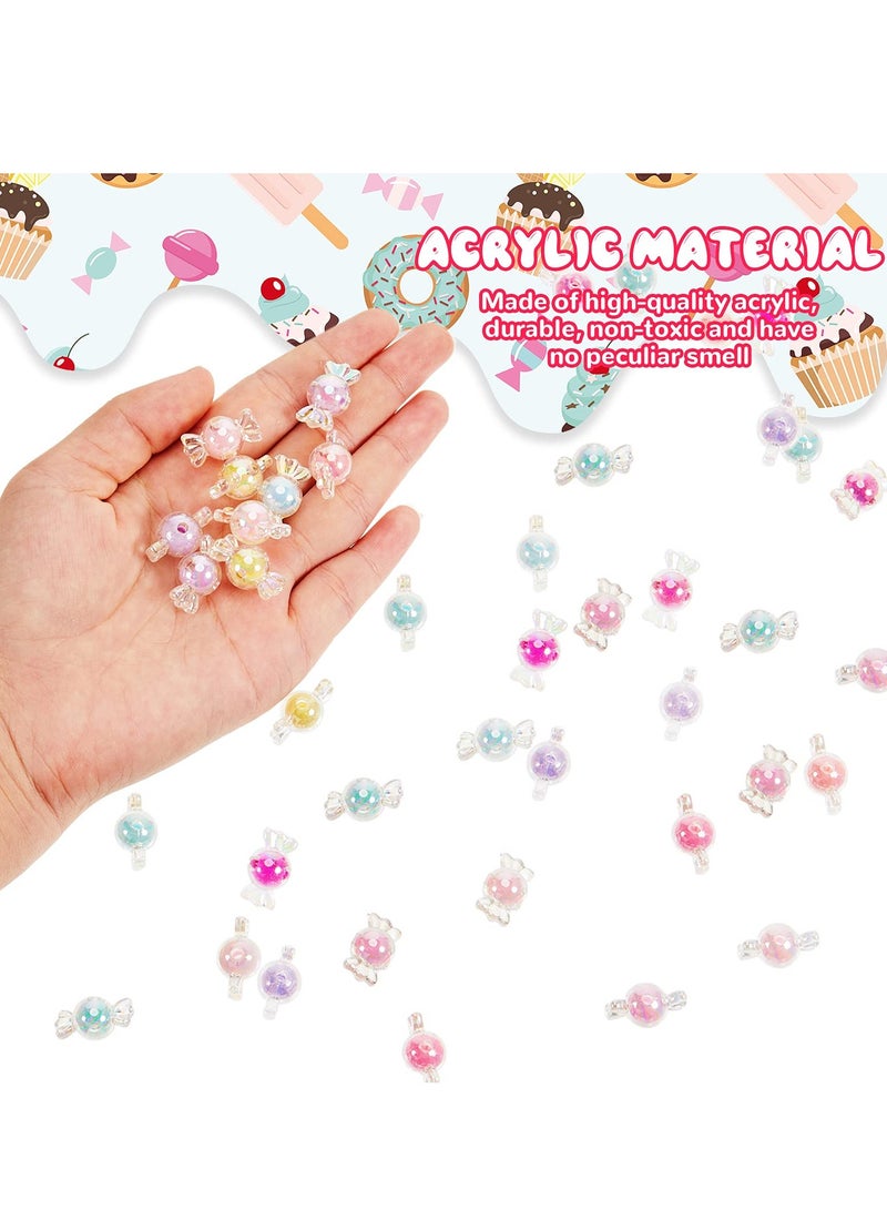 SYOSI 100 Pcs Acrylic Candy Bow Bead Mixed Colors Charm Beads Shiny Candy Beads Cute Kawaii Beads for Jewelry Making Hairband Bracelets Necklace DIY Craft Embellishment, Beautiful Candy Acrylic  Beads - Image 2