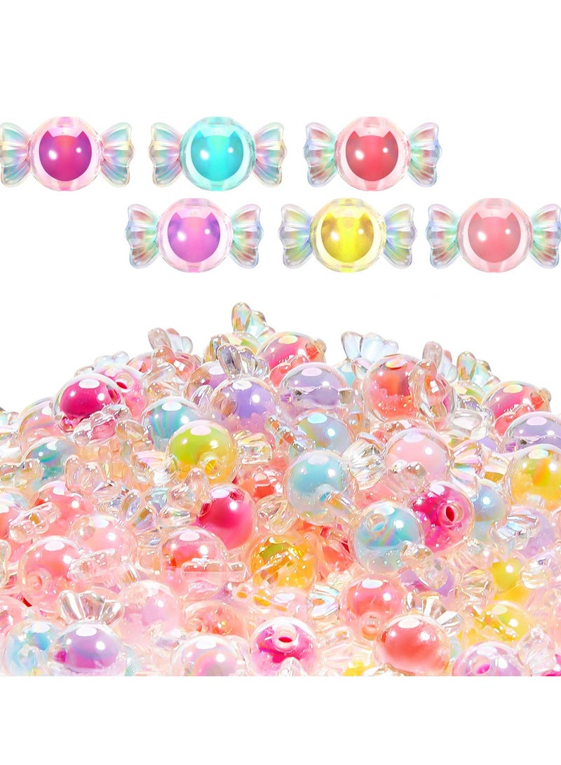 SYOSI 100 Pcs Acrylic Candy Bow Bead Mixed Colors Charm Beads Shiny Candy Beads Cute Kawaii Beads for Jewelry Making Hairband Bracelets Necklace DIY Craft Embellishment, Beautiful Candy Acrylic  Beads - Image 1