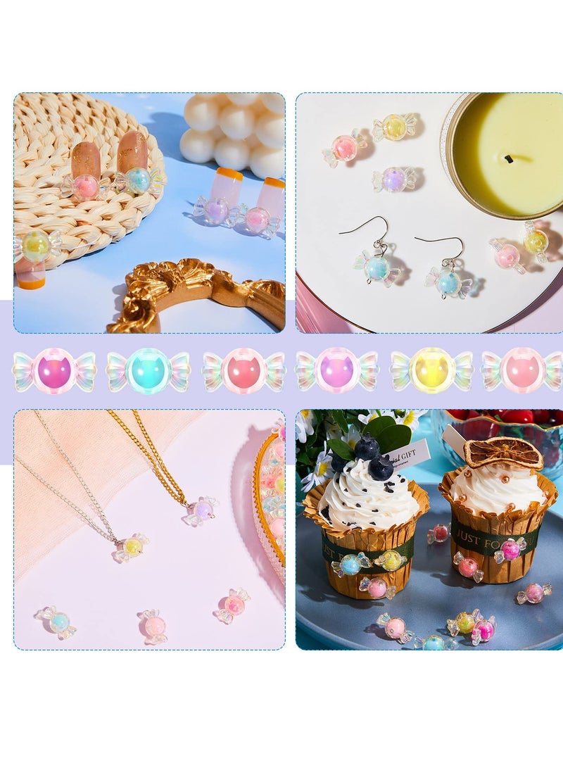 SYOSI 100 Pcs Acrylic Candy Bow Bead Mixed Colors Charm Beads Shiny Candy Beads Cute Kawaii Beads for Jewelry Making Hairband Bracelets Necklace DIY Craft Embellishment, Beautiful Candy Acrylic  Beads - Image 3