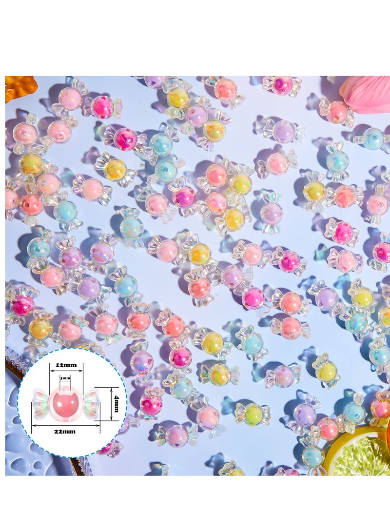 SYOSI 100 Pcs Acrylic Candy Bow Bead Mixed Colors Charm Beads Shiny Candy Beads Cute Kawaii Beads for Jewelry Making Hairband Bracelets Necklace DIY Craft Embellishment, Beautiful Candy Acrylic  Beads - Image 5