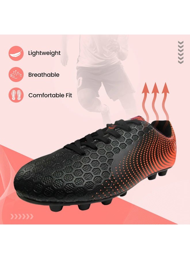 Vizari Stealth Firm Ground Soccer Cleats - Lightweight, Durable & Comfortable Youth Soccer Cleats with Excellent Traction - Boys Soccer Shoes with Padded Heel & Anti-Stretch Lining, Black/Orange, 4 - Image 2