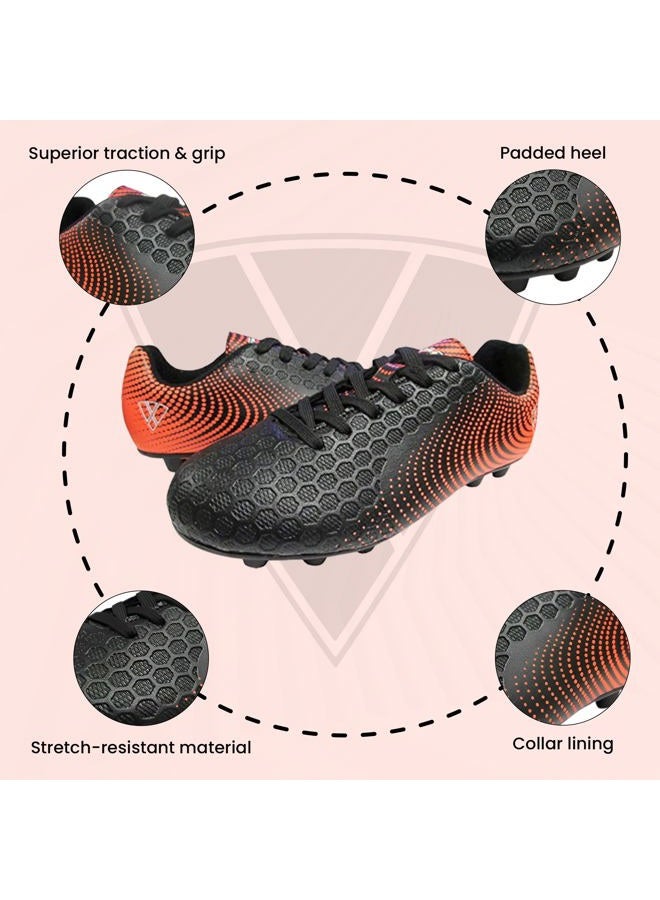 Vizari Stealth Firm Ground Soccer Cleats - Lightweight, Durable & Comfortable Youth Soccer Cleats with Excellent Traction - Boys Soccer Shoes with Padded Heel & Anti-Stretch Lining, Black/Orange, 4 - Image 3