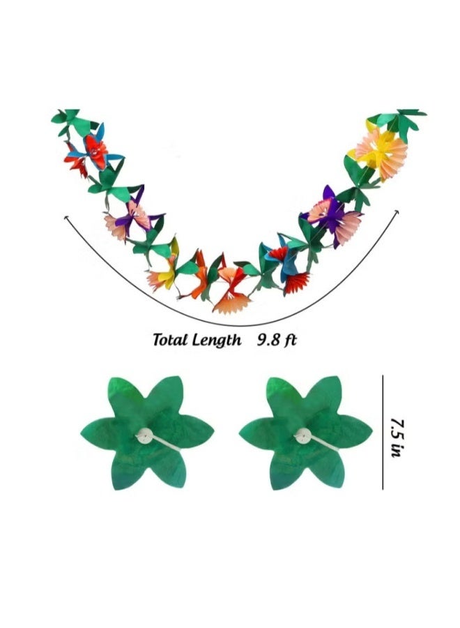 2 PCS Tropical Garland Party Decorations, 20ft Multicolored Tissue Paper Hibiscus Flower Summer Banner for Birthday Beach Theme Luau Moana Hawaiian Party Supplies Jungle Decor - Image 2