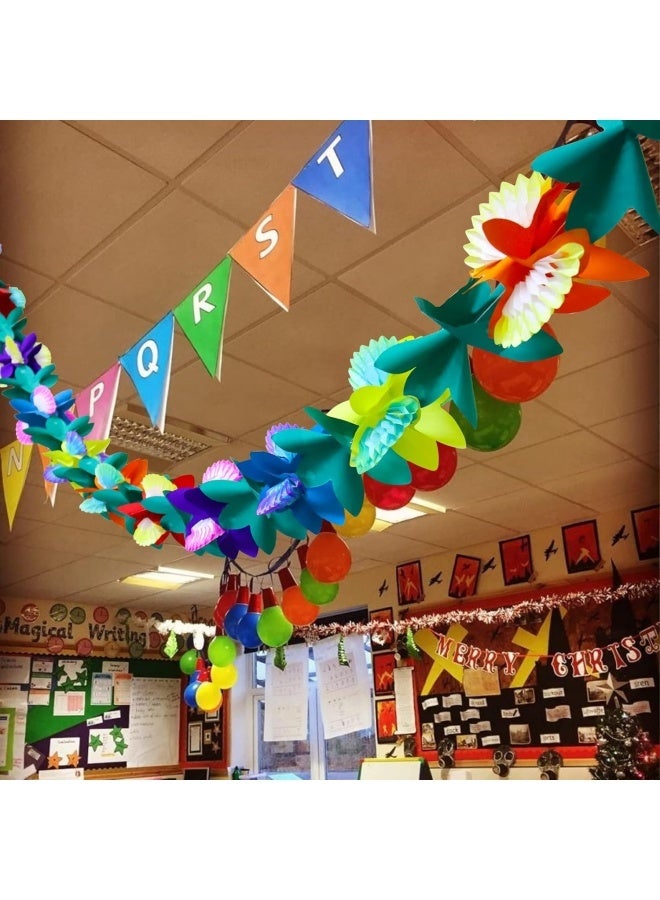 2 PCS Tropical Garland Party Decorations, 20ft Multicolored Tissue Paper Hibiscus Flower Summer Banner for Birthday Beach Theme Luau Moana Hawaiian Party Supplies Jungle Decor - Image 3