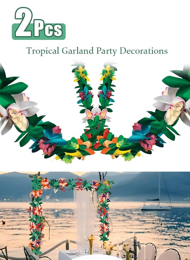 2 PCS Tropical Garland Party Decorations, 20ft Multicolored Tissue Paper Hibiscus Flower Summer Banner for Birthday Beach Theme Luau Moana Hawaiian Party Supplies Jungle Decor - Image 1