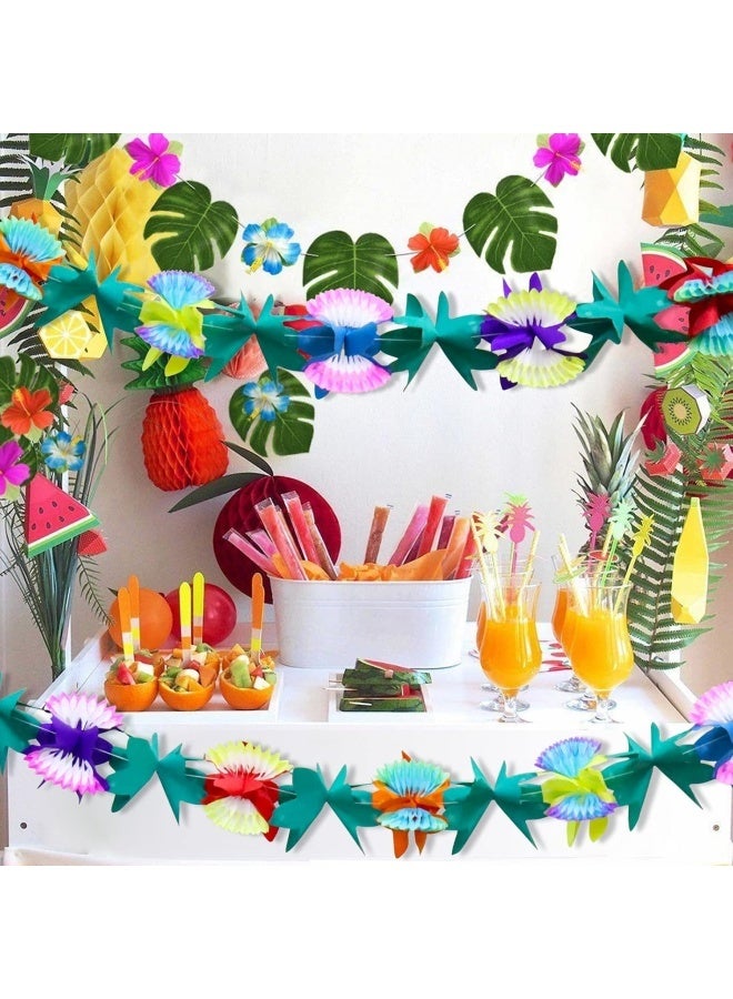 2 PCS Tropical Garland Party Decorations, 20ft Multicolored Tissue Paper Hibiscus Flower Summer Banner for Birthday Beach Theme Luau Moana Hawaiian Party Supplies Jungle Decor - Image 5
