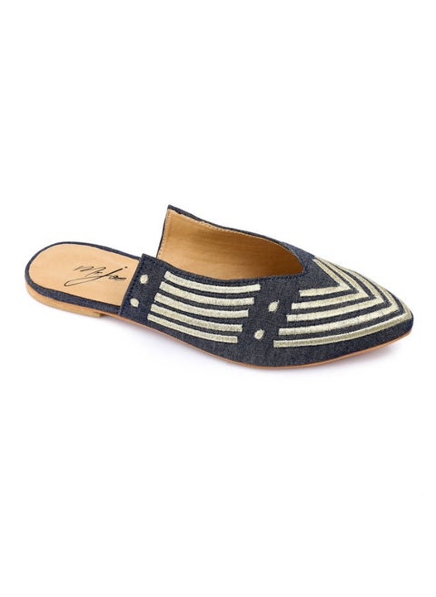 Pointed Toecap Flat Canvas Mules Multicolour