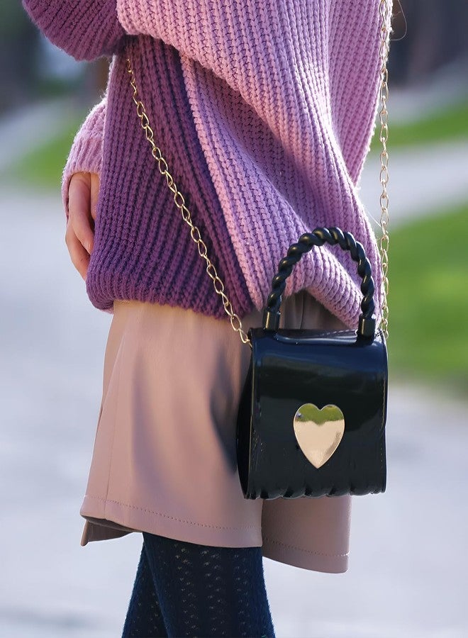 SYGA Girls Stylish Heart-Lock Mini PVC Handbag - Small Square Bag with Chain Strap(Black) - Image 5
