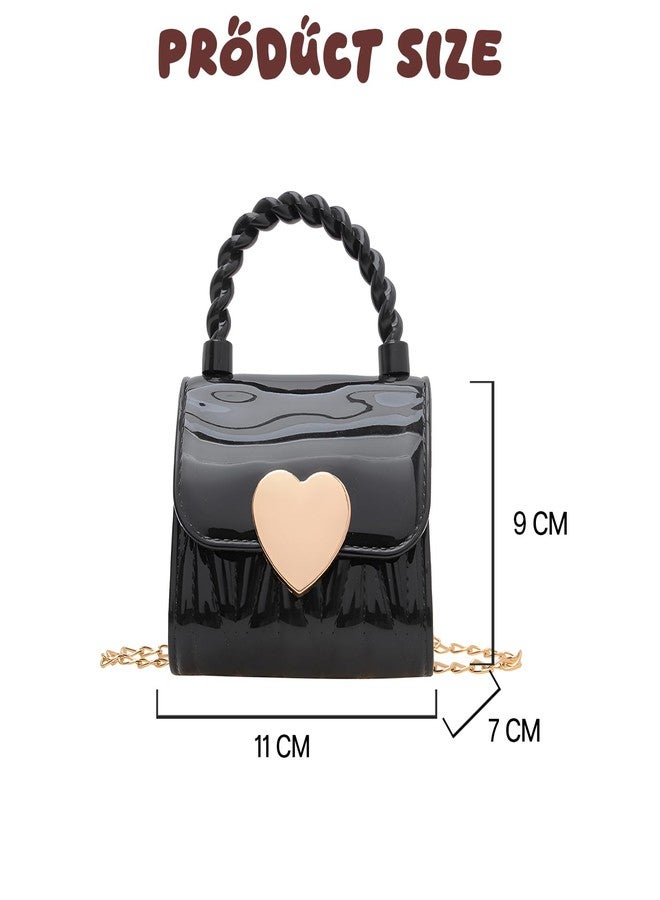 SYGA Girls Stylish Heart-Lock Mini PVC Handbag - Small Square Bag with Chain Strap(Black) - Image 3