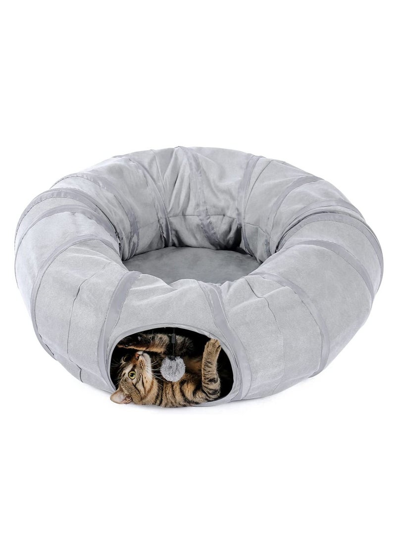 Alissa Cat Tunnel Bed with Central Mat and Peek Hole Cat Bed with Cat Toy Hanging Balls Tunnel Bed 95x95x24cm  - Image 1