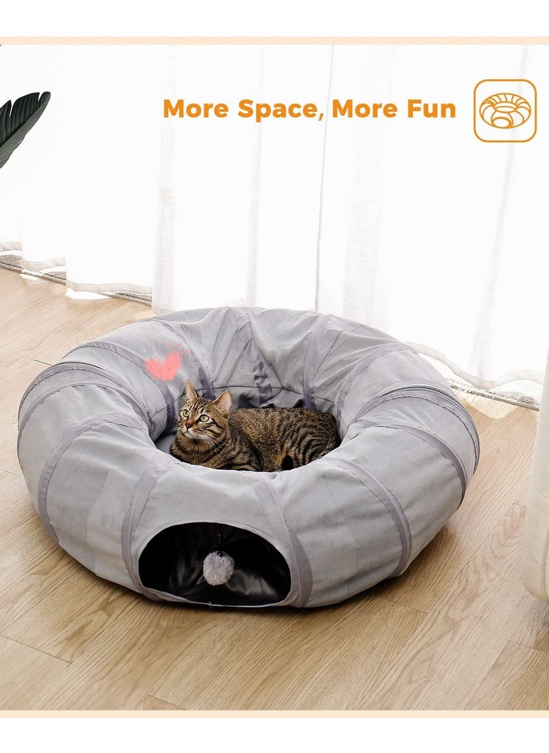 Alissa Cat Tunnel Bed with Central Mat and Peek Hole Cat Bed with Cat Toy Hanging Balls Tunnel Bed 95x95x24cm  - Image 2