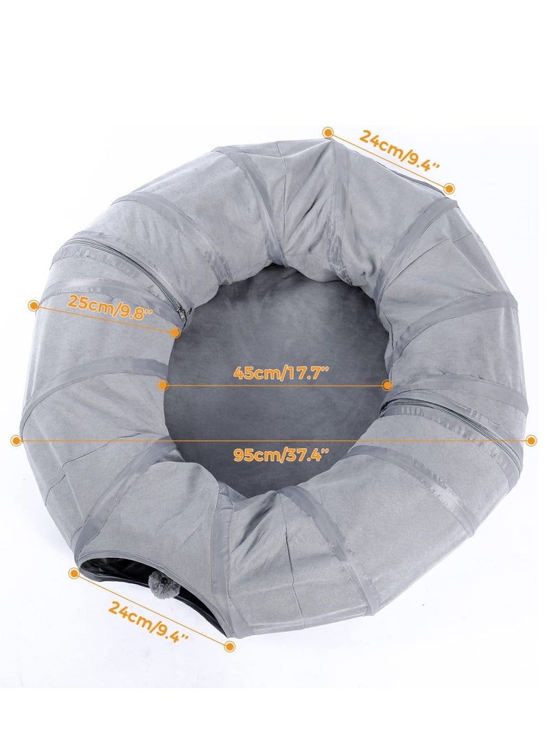 Alissa Cat Tunnel Bed with Central Mat and Peek Hole Cat Bed with Cat Toy Hanging Balls Tunnel Bed 95x95x24cm  - Image 3