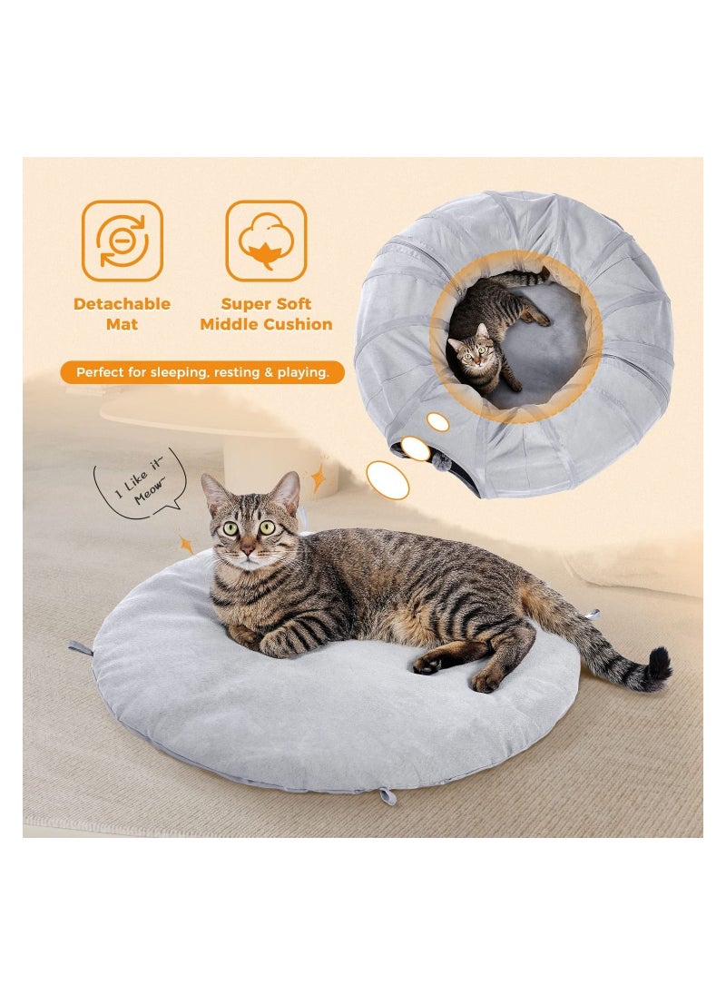 Alissa Cat Tunnel Bed with Central Mat and Peek Hole Cat Bed with Cat Toy Hanging Balls Tunnel Bed 95x95x24cm  - Image 5